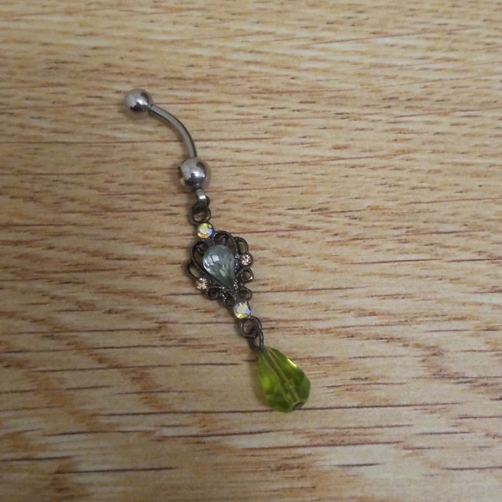 Body Candy Green Dangle Gem Stone Belly Ring